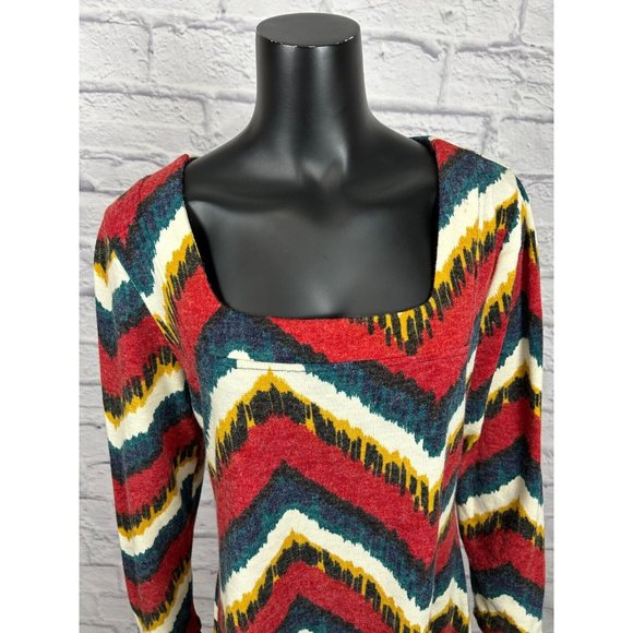 Aryeh Square Neck Long Sleeve Chevron Dress Multicolor Women's Size XXXL - Picture 2 of 8